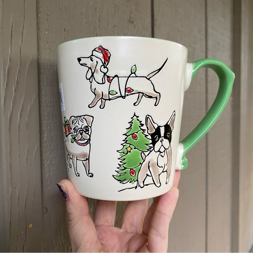Dog-Themed Holiday Mug with Green Handle - Merry Woofmas